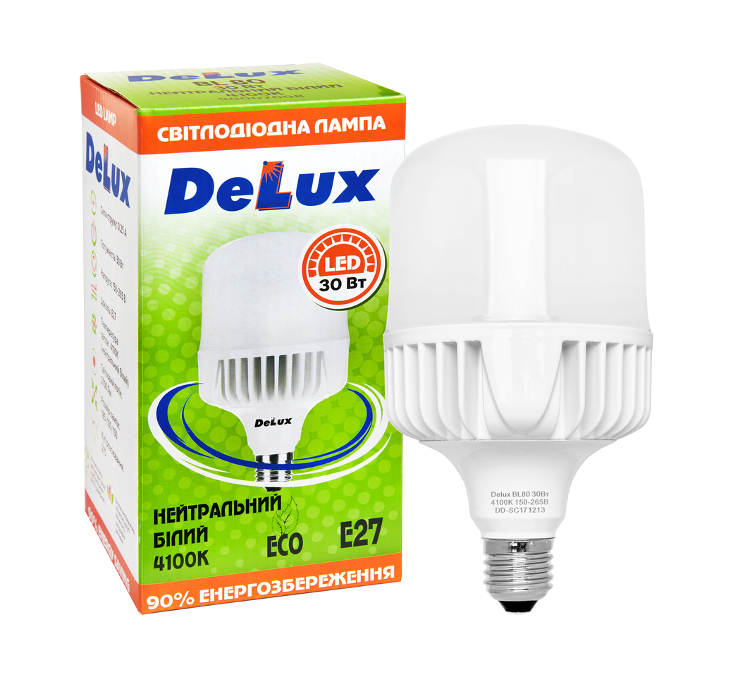 Лампа светодиодная Delux BL80 E27 30W 4100K 2700lm 270° AC150V-265V