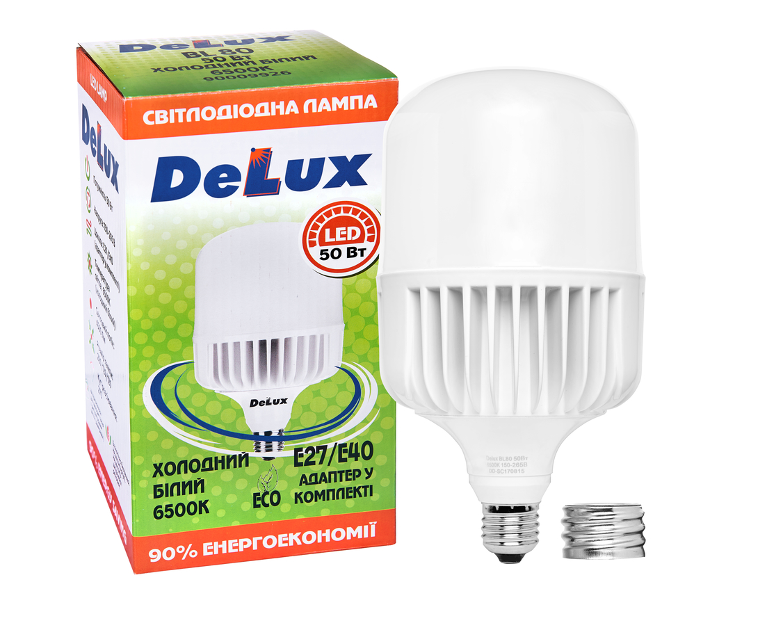 Лампа светодиодная Delux с адаптером E27/Е40 50W 6500K 4500lm 270° AC150V-265V
