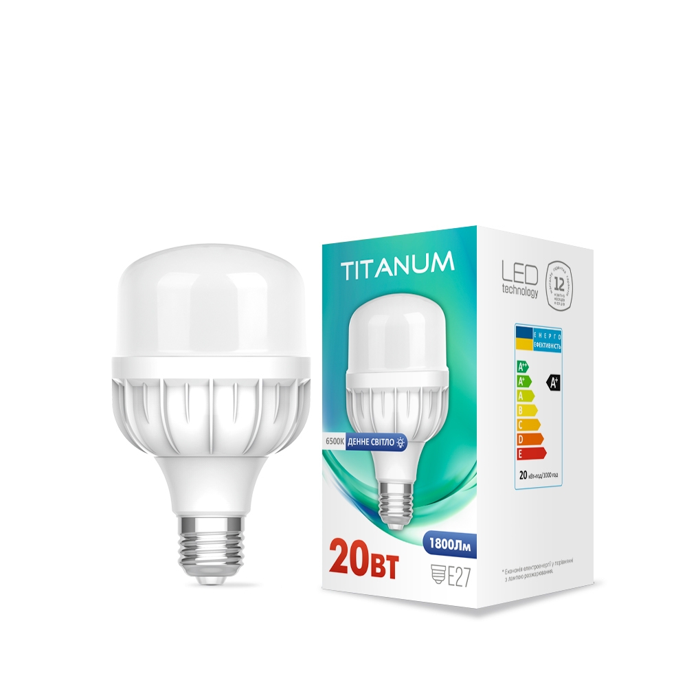 Лампа светодиодная Titanum A80 E27 20W 6500K 1800lm  220° AC175V-265V