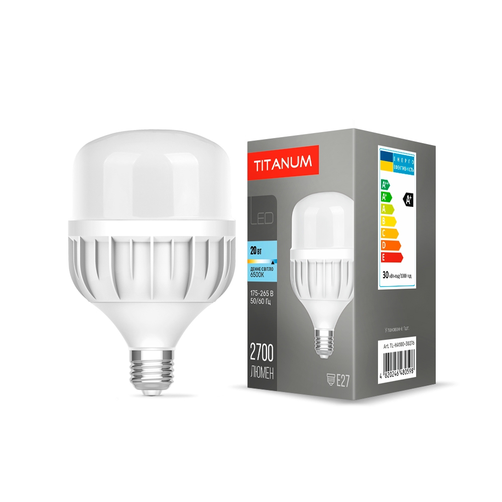 Лампа светодиодная Titanum A100 E27 30W 6500K 2700lm 220° AC175V-265V