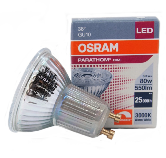 Лампа светодиодная DIM Osram MR16 GU10 8.3W 3000K 575lm 36° AC220V-240V