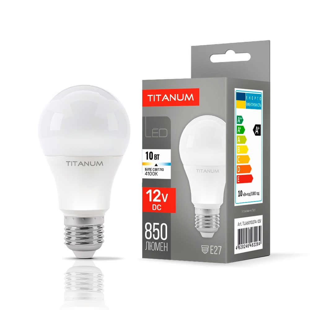 Лампа светодиодная низковольтная Titanum E27 10W 4100K 850lm DC12V 300°