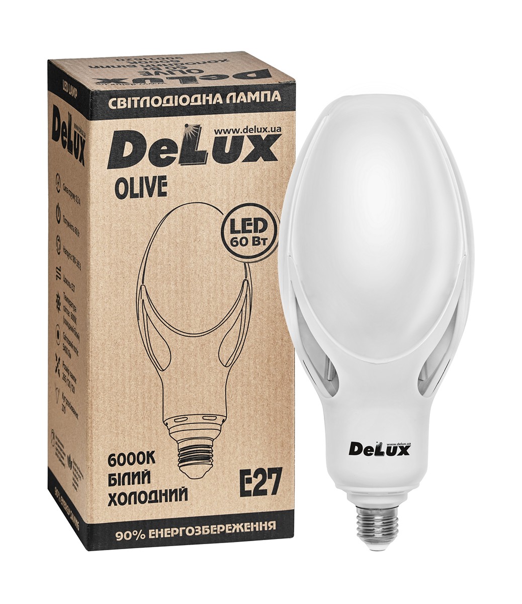 Лампа светодиодная Delux Olive E27 60W 6000K 5400lm 270° AC180V-265V