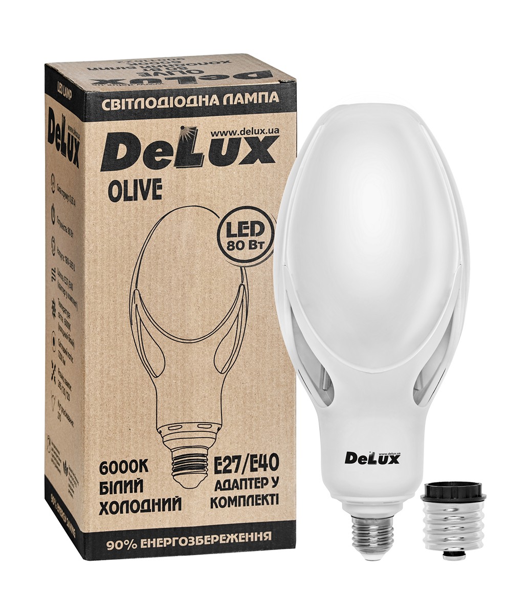 Лампа светодиодная с адаптером Delux Olive E27/Е40 80W 6000K 7200lm 270° 220V