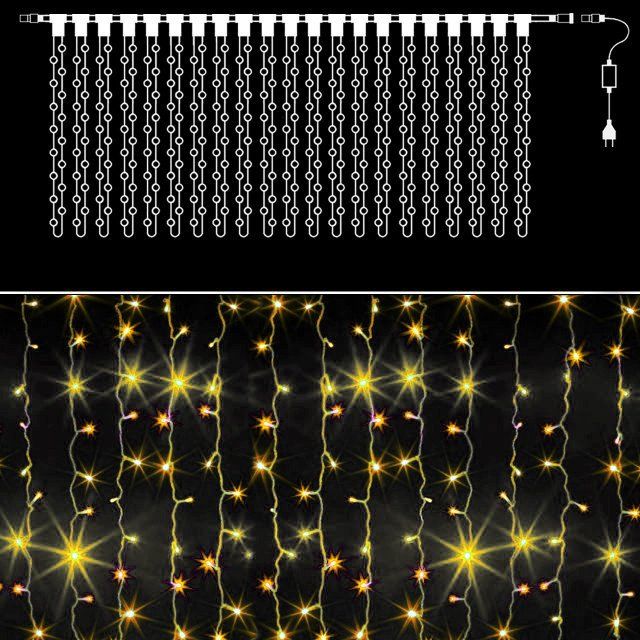 Гирлянда уличная Delux "Штора" 2/3m 912LED IP44 желтый на белом