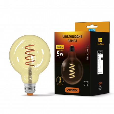 Лампа светодиодная DIM Videx Filament G125 E27 5W 2200K 340lm 360° AC198V-242V