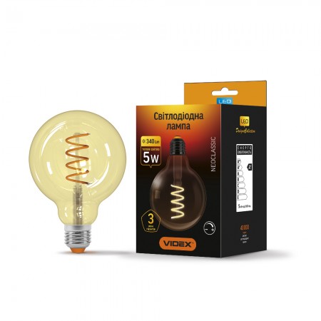 Лампа светодиодная DIM Videx Filament G95 E27 5W 2200K 340lm 360° AC198V-242V