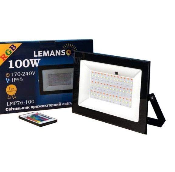 Прожектор светодиодный с пультом управления lemanso lMP76-100 100W RGB IP65