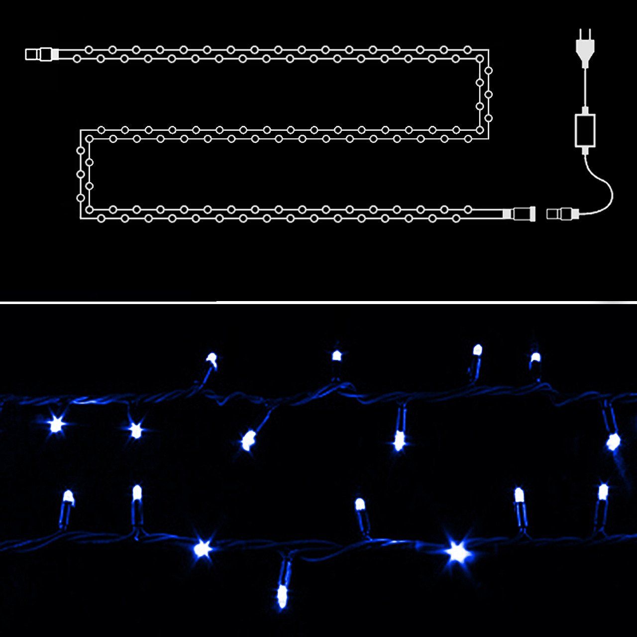 Гирлянда уличная Flesh "Нить" 100LED 10m IP44 синий на белом/черном каучуке