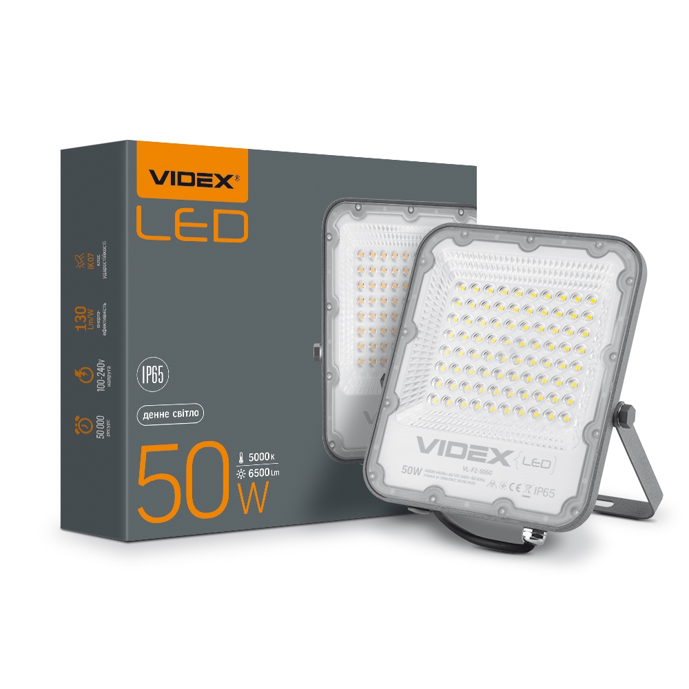Прожектор светодиодный Videx 50W 5000K 6500lm IP65 AC100V-240V