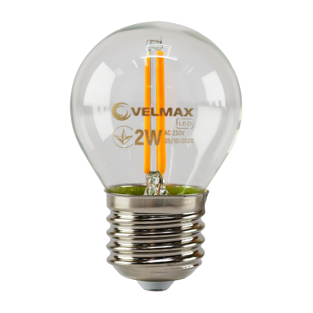 Лампа светодиодная Velmax Filament G45 E27 2W 200lm оранжевое свечение