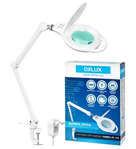 Настольная лампа сенсорная с лупой Delux 10W 3000К/6500K White 830