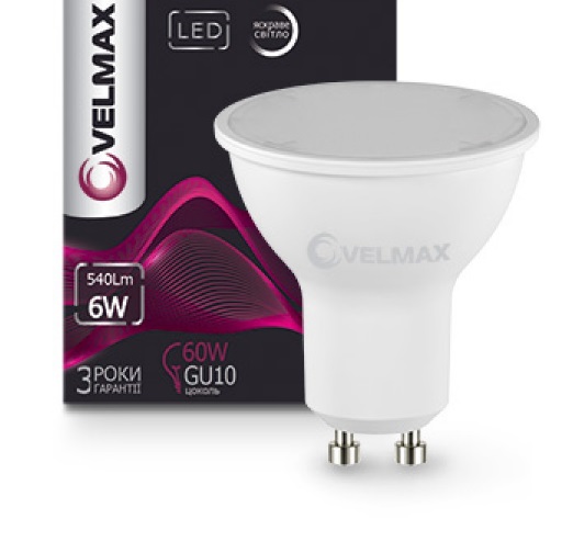Лампа светодиодная Velmax MR16 GU10 6W 4100K 540lm 120° AC220V