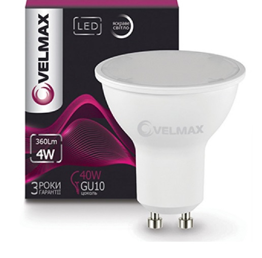 Лампа светодиодная Velmax MR16 GU10 4W 4100K 360lm 120° AC220V