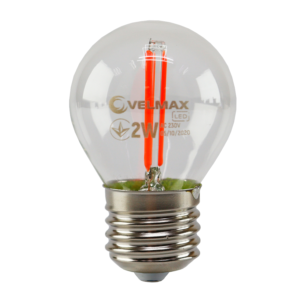 Лампа светодиодная Velmax Filament G45 E27 2W 200lm красное свечение