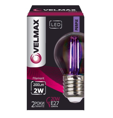 Лампа светодиодная Velmax Filament G45 E27 2W 200lm фиолетовое свечение