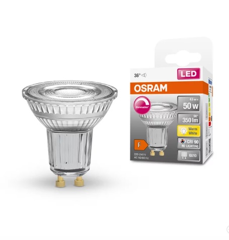 Лампа светодиодная DIM Osram MR16 GU10 4.5W 2700K 350lm 36° AC220V-240V