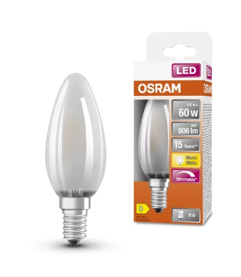 Лампа светодиодная DIM Osram B60 E14 6.5W 2700K 806lm 300° AC230V