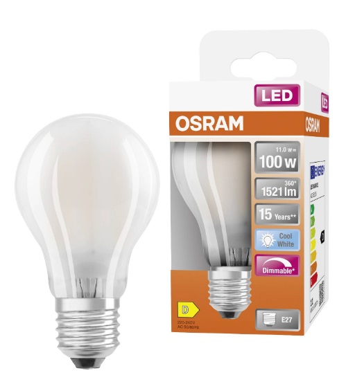 Лампа светодиодная DIM Osram A100 E27 11W 4000K 1521lm 320° AC220V-240V