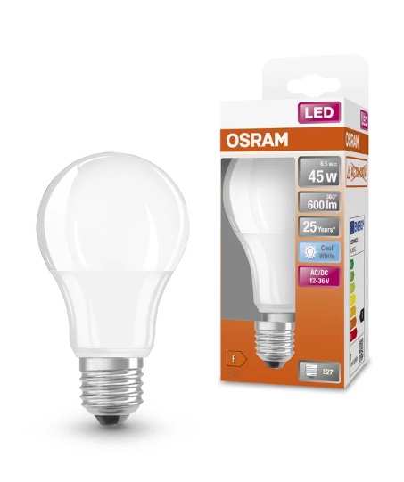 Лампа низковольтная Osram A45 E27 9W 4000K 940lm 170° AC/DC12V-36V