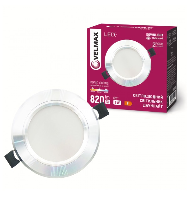 Cветильник Downlight Velmax 9W 3000K-6500K 820lm IP20 Ø108