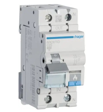 Дифавтомат с дуговой защитой AFDD Hager ARF975D 1P+N 6kA 25A 30mA A «C»