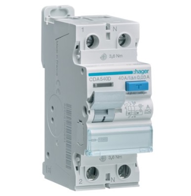 Дифреле (ПЗВ) Hager CDA540D 2P 40A 30mA 10kA A