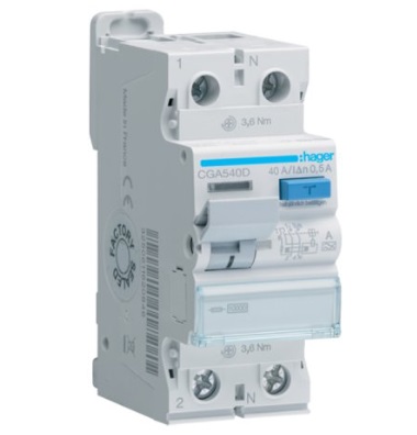 Дифреле (ПЗВ) Hager CGA540D 2P 40A 500mA 10kA A