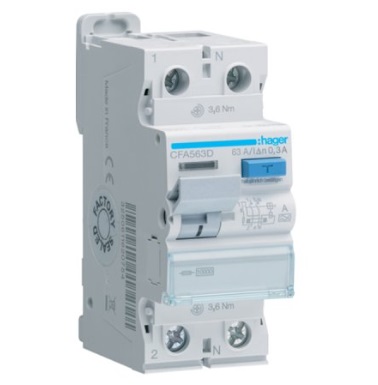 Дифреле (ПЗВ) Hager CFA563D 2P 63A 300mA 10kA A