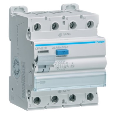 Дифреле (ПЗВ) Hager CFA625D 4P 25A 300mA 10kA A