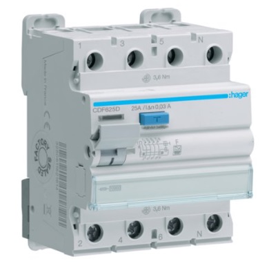 Дифреле (ПЗВ) Hager CDF625D 4P 25A 30mA F