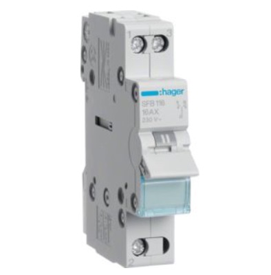 Переключатель Hager SFB116 I-0-II с общим выходом снизу 1-пол. 16А 230V 1м (ввод резервного питания)
