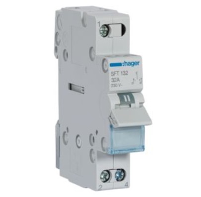 Переключатель Hager SFT132 I-0-II с общим выходом сверху 1-пол. 32А 230V 1м (ввод резервного питания)