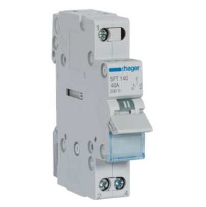 Переключатель Hager SFT140 I-0-II с общим выходом сверху 1-пол. 40А 230V 1м (ввод резервного питания)