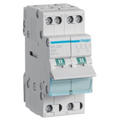 Переключатель Hager SFL225 I-II с общим выходом снизу 2-пол. 25А 230V 2м