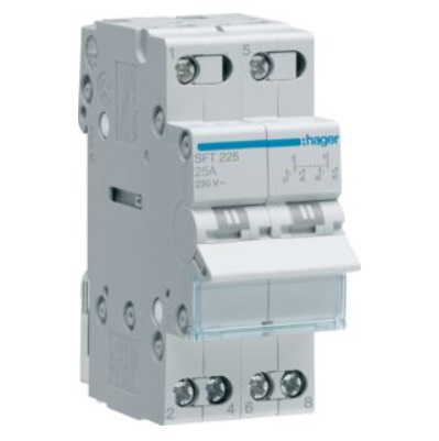 Переключатель Hager SFT225 I-0-II с общим выходом сверху 2-пол. 25А 230V 2м (ввод резервного питания)