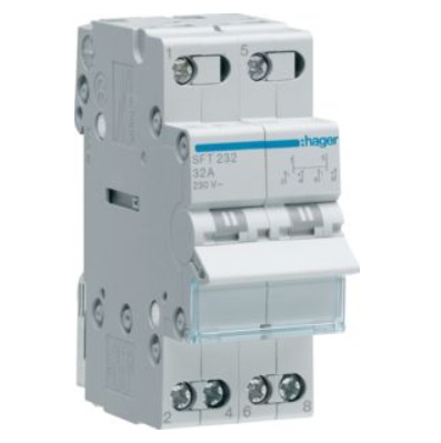 Переключатель Hager SFT232 I-0-II с общим выходом сверху 2-пол. 32А 230V 2м (ввод резервного питания)