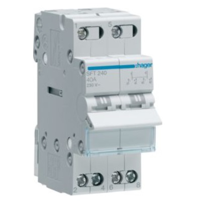 Переключатель Hager SFT240 I-0-II с общим выходом сверху 2-пол. 40А 230V 2м (ввод резервного питания)