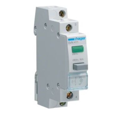 Выключатель кнопочный обратный с зеленым индикатором Hager SVN411 230V 16А 1НВ 1м