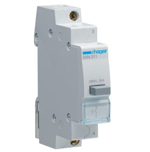 Выключатель кнопочный обратный Hager SVN311 230V 16А 1НВ 1м